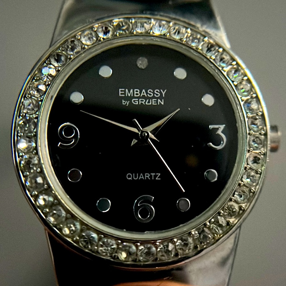 Embassy By Gruen Ladies Cuff Rhinestone Quartz Watch